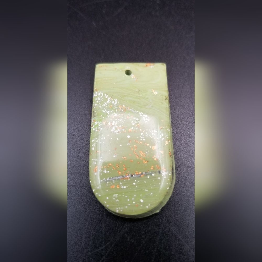 Green mocha artisan glass native brutalist necklace pendant. P122